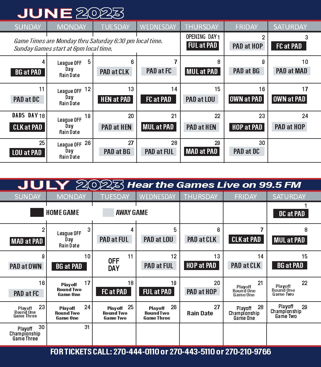 Paducah Chiefs 2023 Schedule