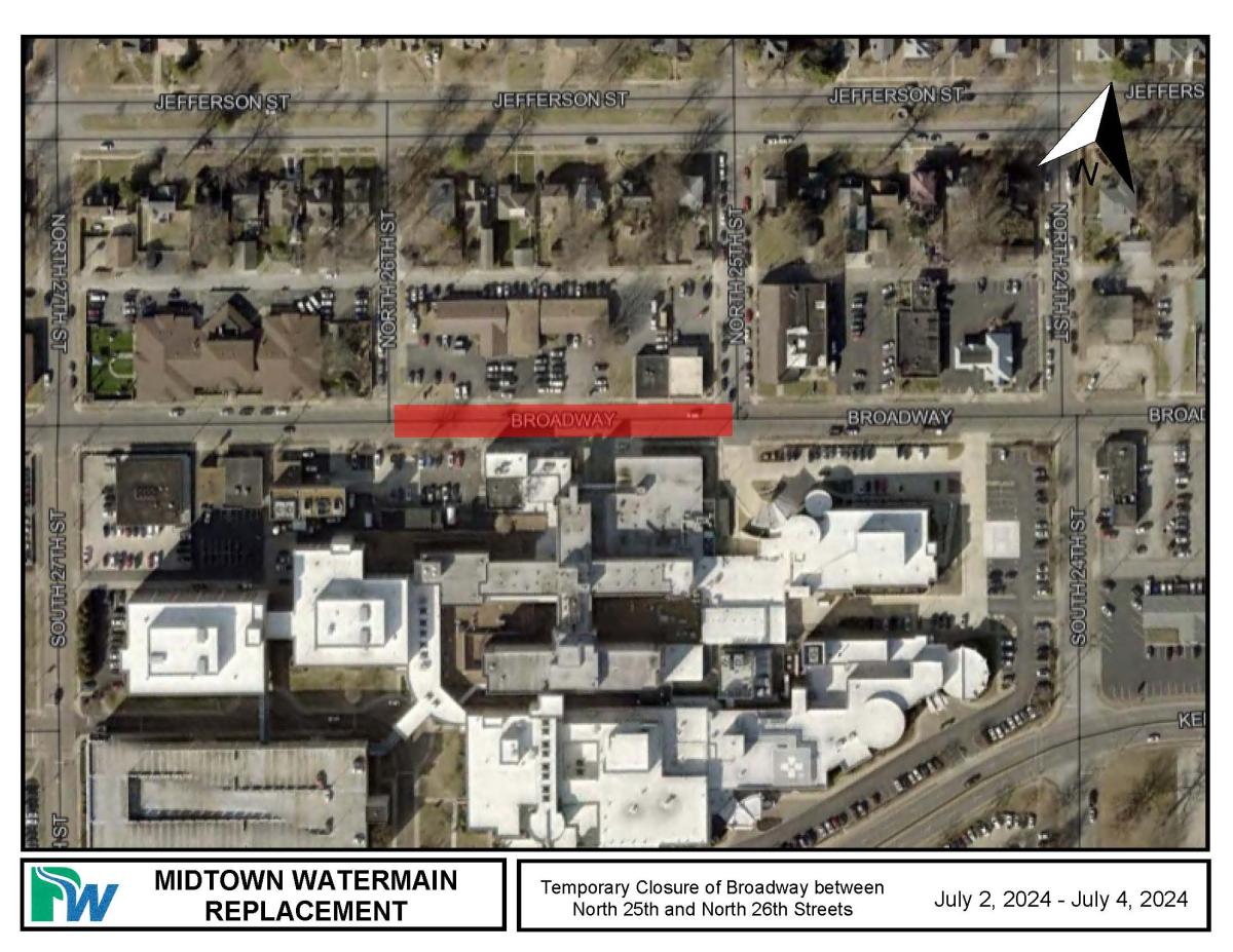 map showing broadway closure area